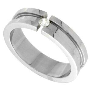 Surgical Stainless Steel CZ Wedding Band Ring Tension Set Large Groove